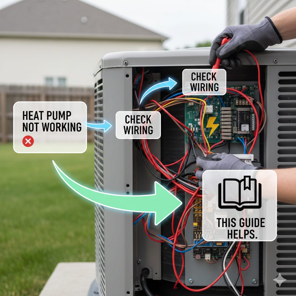 Heat pump wiring diagram with troubleshooting tips for homeowners.