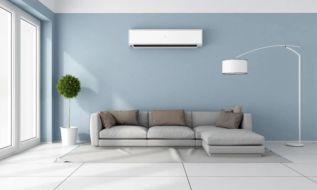 Living room featuring a mini-split air conditioner and modern furniture.