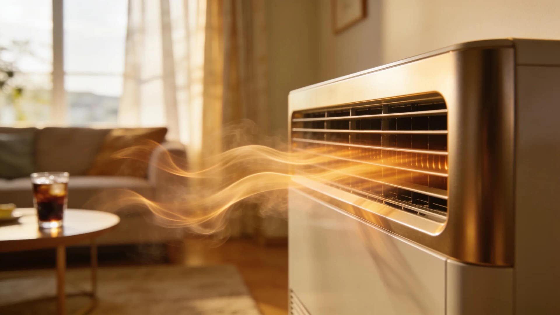 Close-up of air vent blowing warm air in a living room, signaling potential AC issues