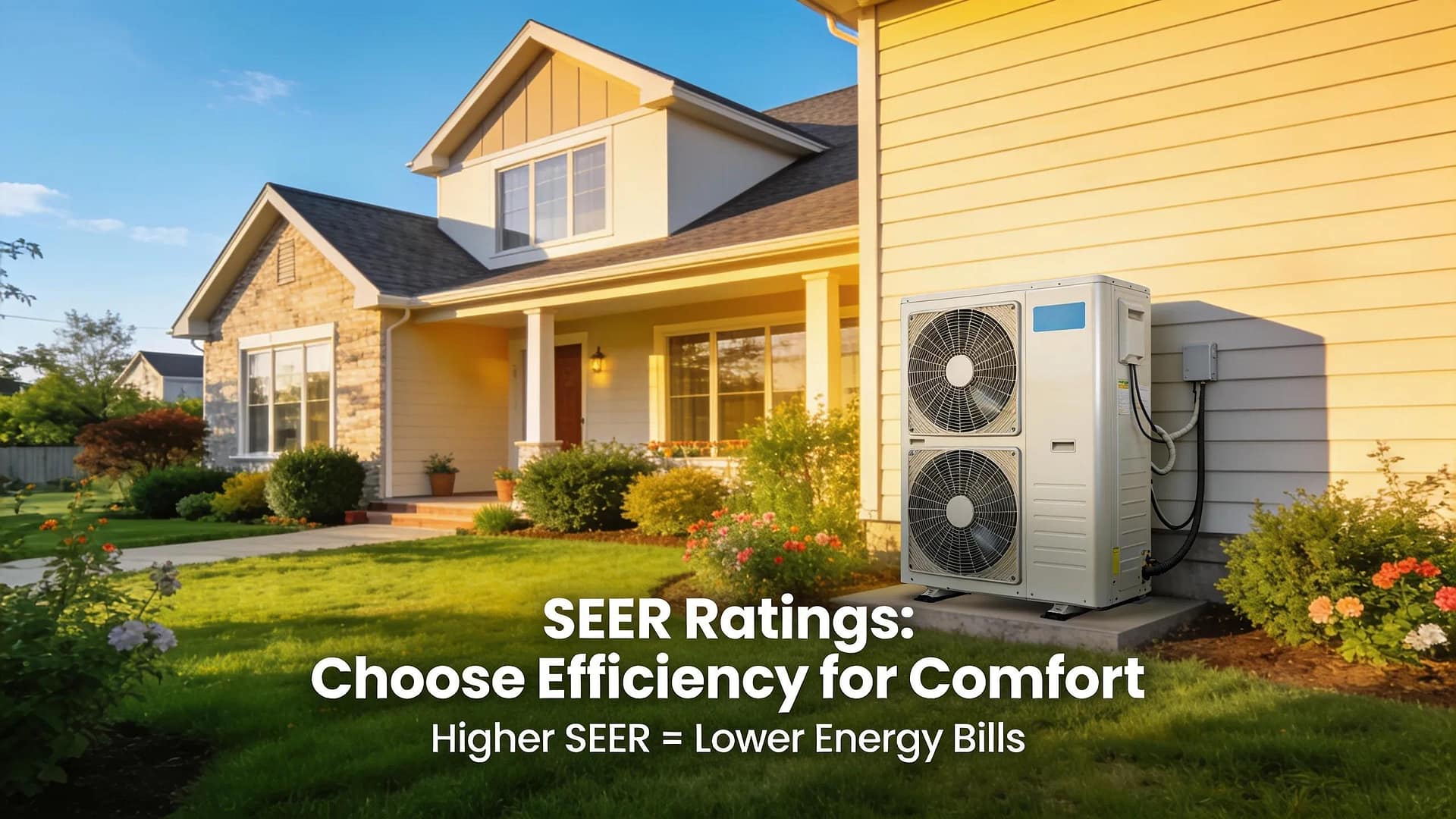 Modern New Jersey home with air conditioning unit, highlighting energy efficiency and SEER ratings
